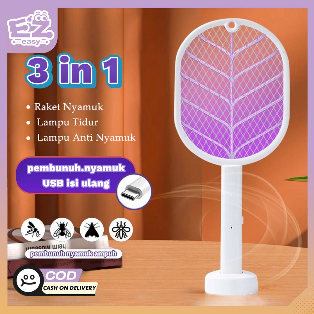 BREDLA_SHOP [COD] EZ RAKET NYAMUK RAKET NYAMUK LISTRIK 3IN1 CHARGER USB LAMPU TIDUR LAMPU ANTI