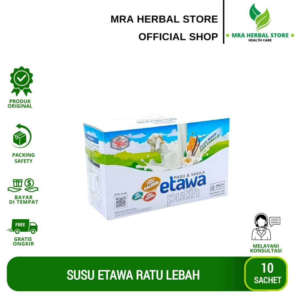 

Susu Kambing Etawa Ratu Lebah | Etawa Putih Madu & Vanila | Susu Kambing - Per Box Isi 10 Sachet