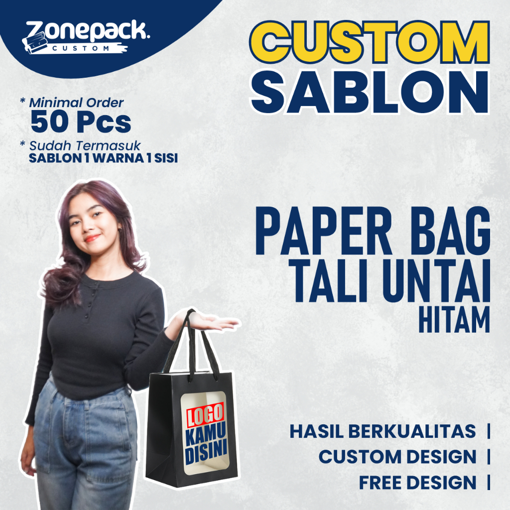 

Sablon PaperBag Tali Untai Hitam | Sablon 1 Warna 1 Sisi Custom FREE DESIGN | Souvenir Ultah