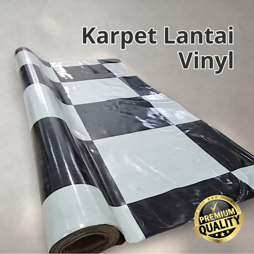 Partyhouse - Karpet Lantai Vinyl Gulungan Lebar 1,2m 1,5m Motif Catur Hitam Putih Per Meter / Tikar 