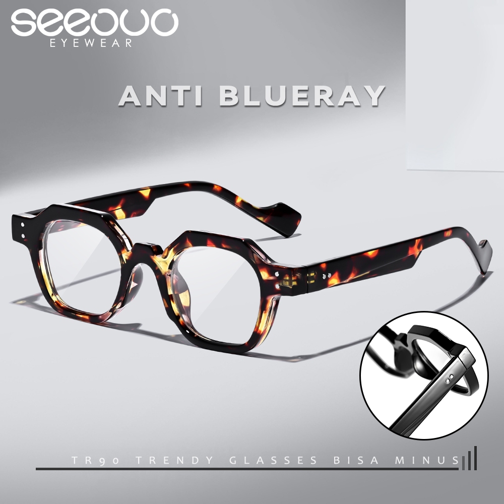 Seeouo Kacamata Antiradiasi Blueray TR90 Style Kotak Frame Trendy Bold Glasses Fashion Pria Wanita B
