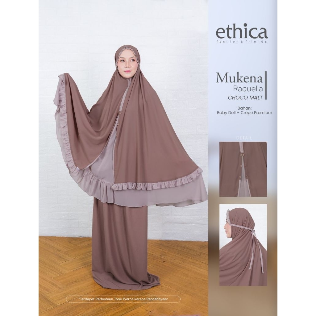 Mukena Dewasa Ethica Terbaru Setelan Atas Bawah/Mukena Raquella Choco Malt/Mukena Raquella Spray Gre