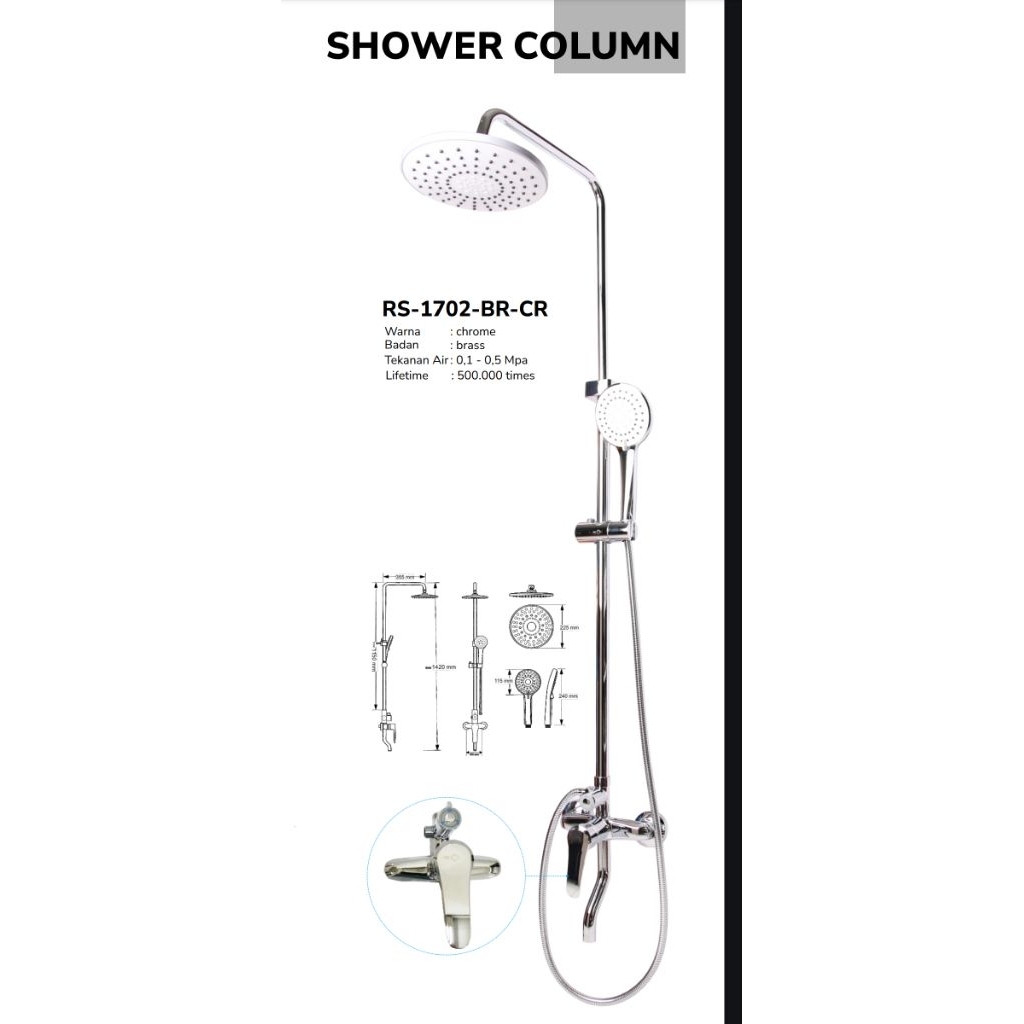 Shower Column Panas Dingin Reoli Chrome / Shower Column Reoli RS 1702 BR CR / Shower Column Set Pana