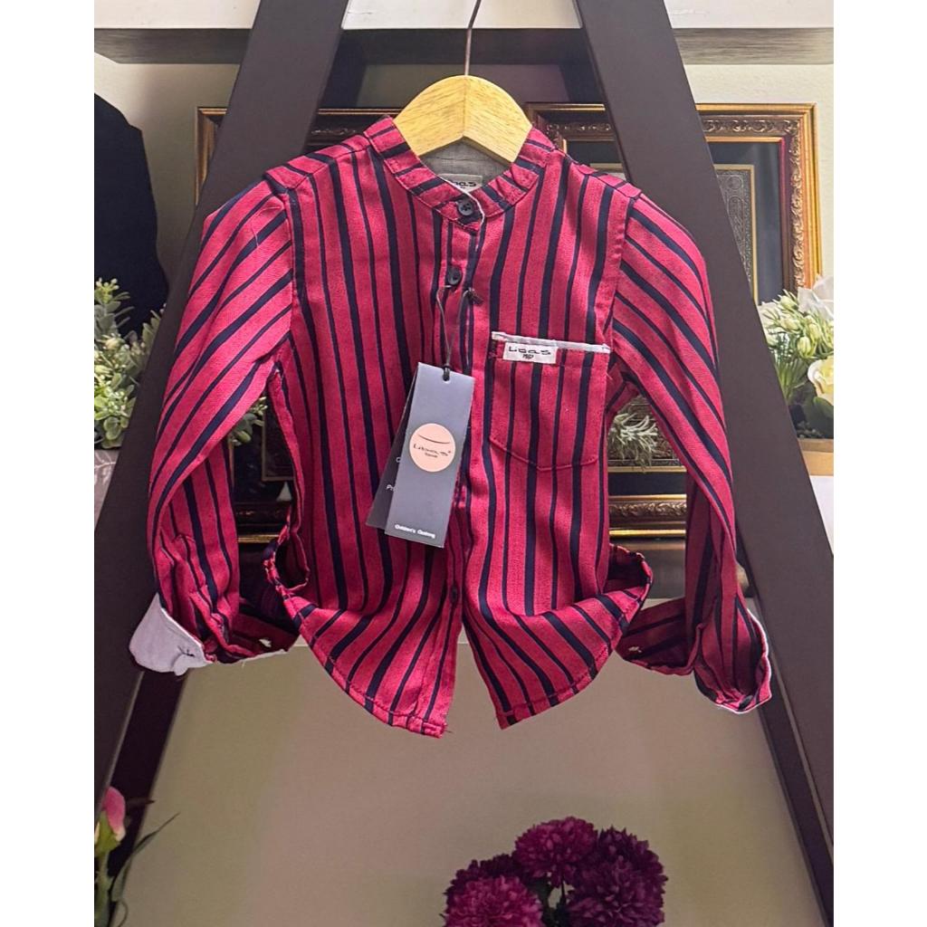 Kemko / Kemeja Koko anak 1-13 Tahun Lengan Panjang Salur Maroon Hitam Premium By LIBAS Bisa COD