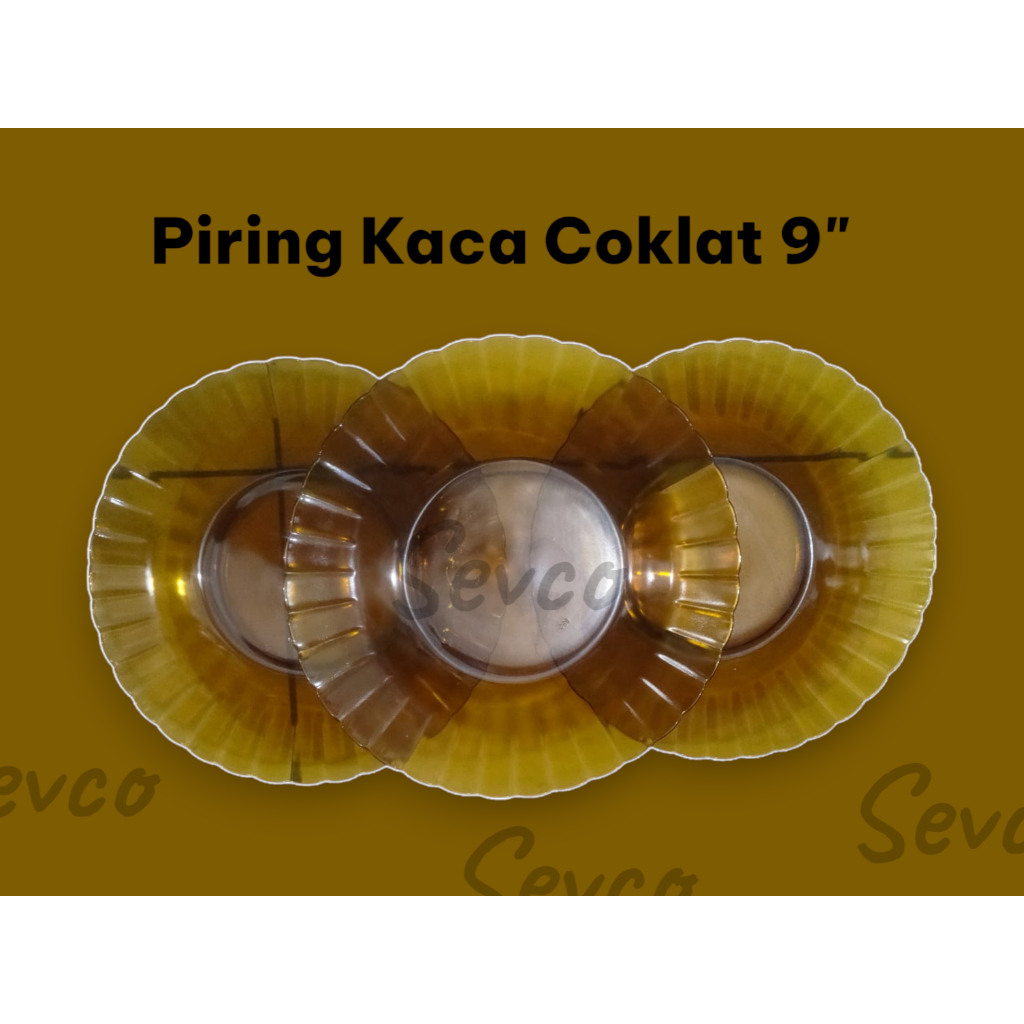 6 Pcs Piring Makan Kaca 9 " Coklat BBC / Piring Coklat Transparan