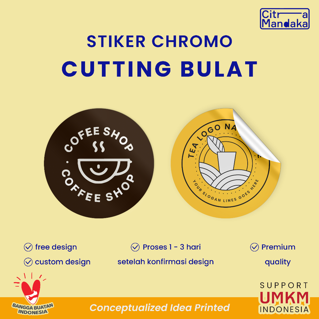 

Stiker Chromo Custom Logo Usaha | Label Makanan Minuman Cutting Kisscut Free Design