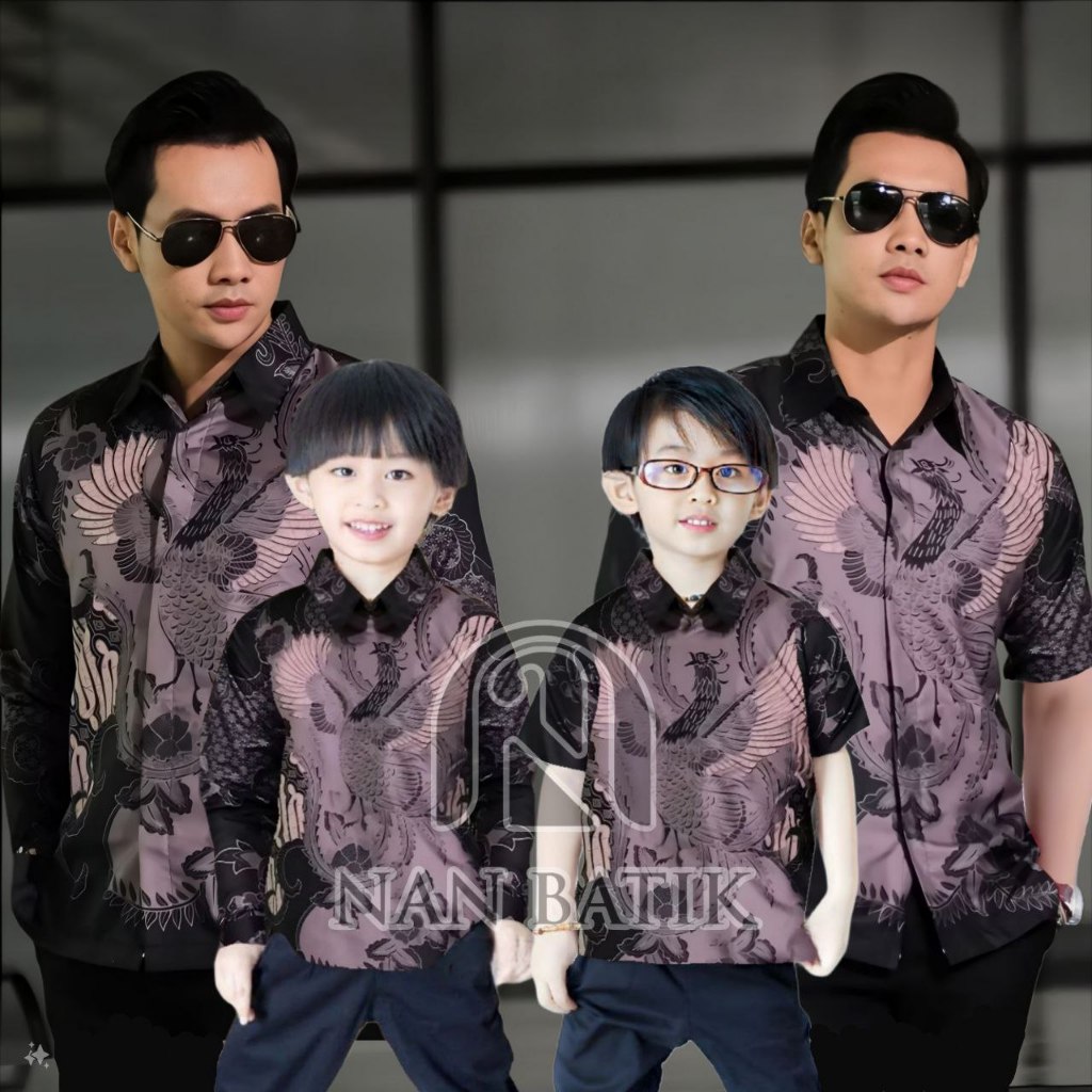 TERBARU BATIK LENGAN PANJANG DAN PENDEK KEMEJA PRIA DEWASA ANAK LAKI LAKI MOTIF SOANG HITAM