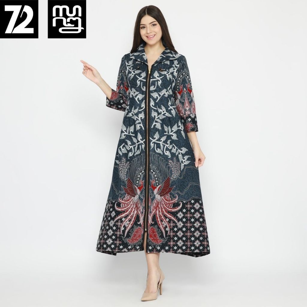 Gamis Batik Premium Long Dress Navy Biru Dongker Katun Primissima 725347 Cap 72 - Batik Gamis Peremp