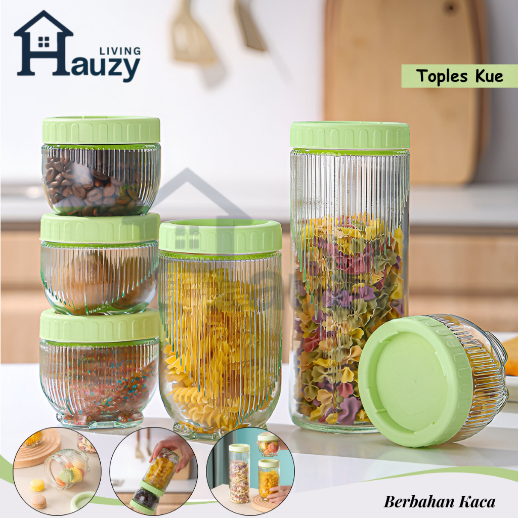 Hauzy - Toples Kaca Tiga Set Model Eropa Dan Amerika / Toples Kaca Lebaran Cantik Set Mewah