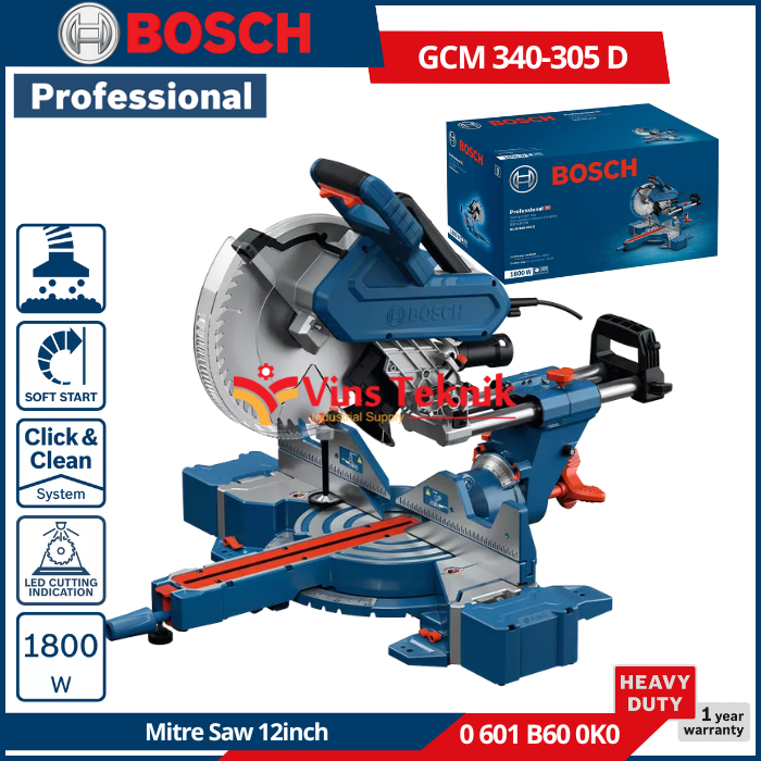 Mesin Gergaji Alumunium 1800W Miter Saw Mitre Saw 12" MiterSaw BOSCH GCM 340-305 D