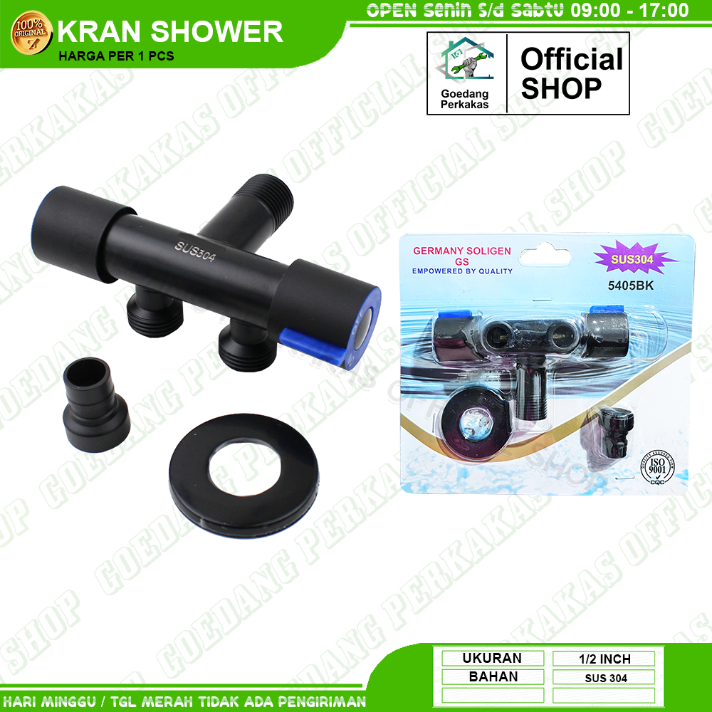 Kran Cabang 2 Shower Kamar Mandi Stainless Steel SUS 304 Hitam Soligen / Kran Shower 2 Cabang