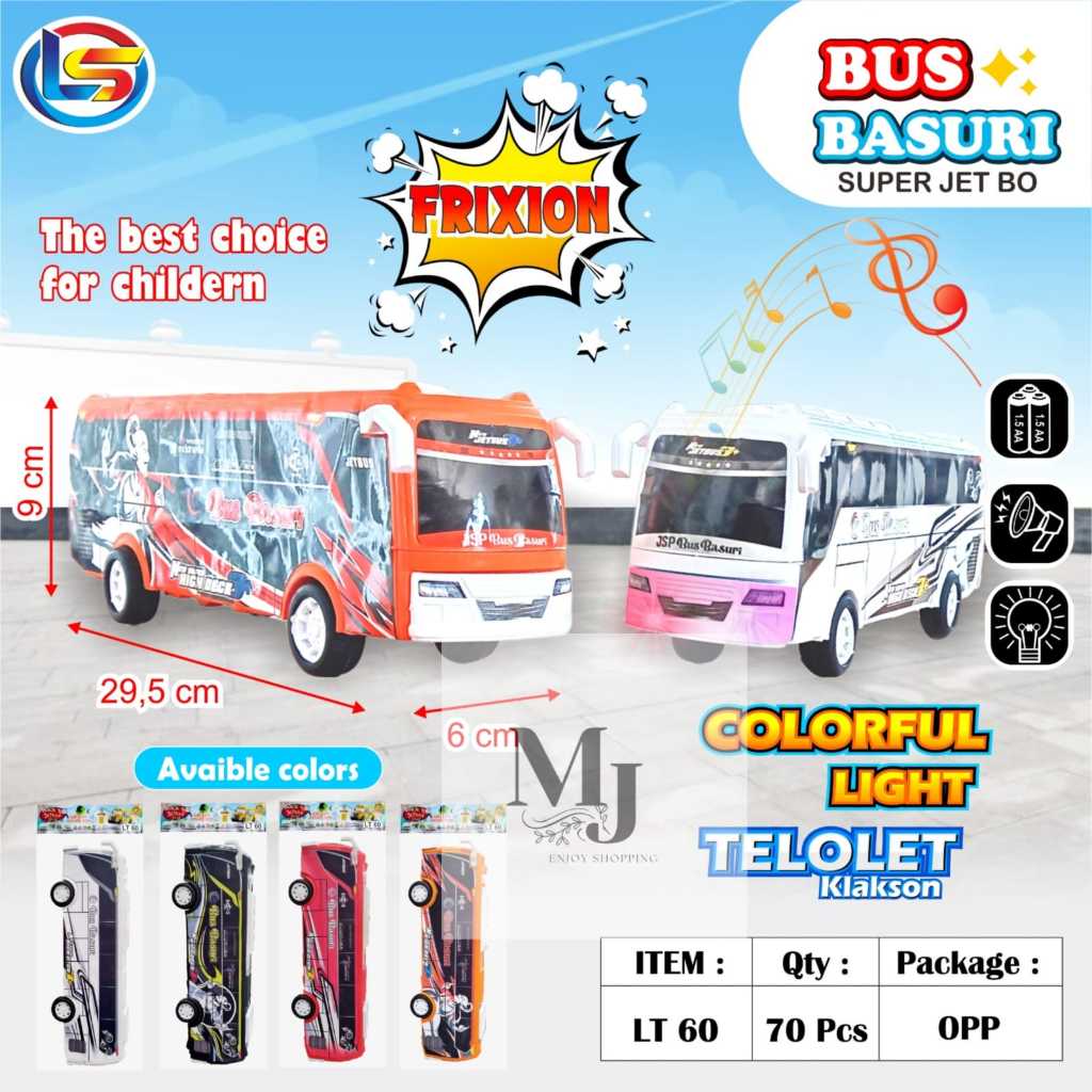 Mainan Anak Bus Basuri Telolet Dilengkapi Musik dan Lampu / Mainan Bus Telolet