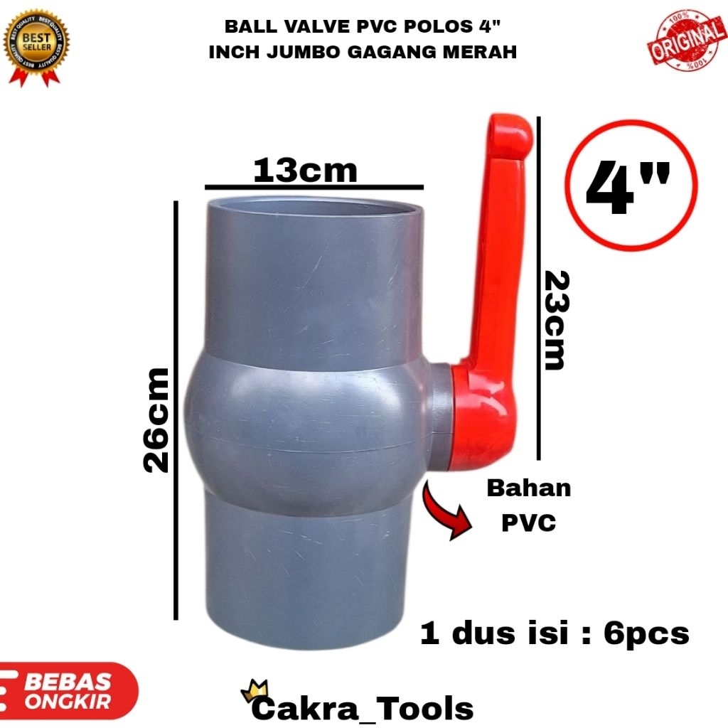 BALL VALVE PVC POLOS 4" INCH JUMBO GAGANG MERAH / BALL VALVE PVC 4" INCH