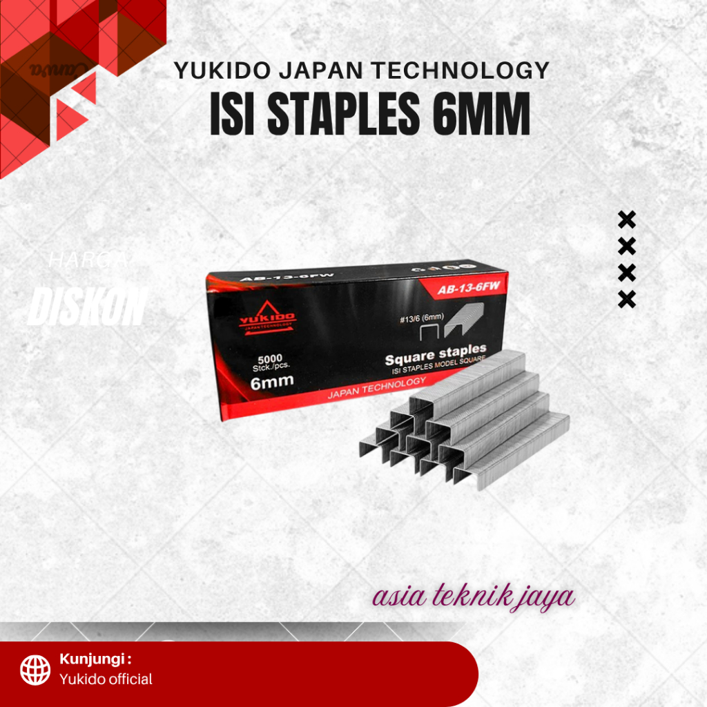 

YUKIDO Isi Staples 5000Pcs Model Kotak Ukuran 13/6MM - AB13-6Fw