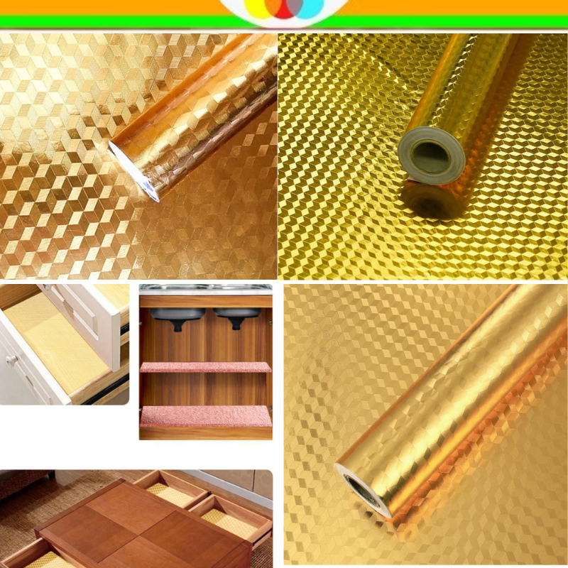 WALLPAPER STIKER FOIL EMAS | WALLPAPER DEKORATIF GOLD  EMAS | WALLPAPER DAPUR | WALLPAPER ANTI PANAS