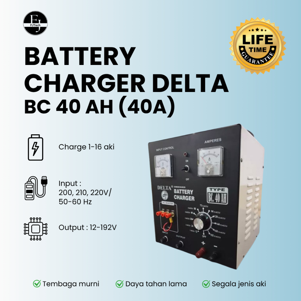 DELTA BC 40 AH | Battery Charger Accu/ Cas Aki Tembaga Murni | DT 440C