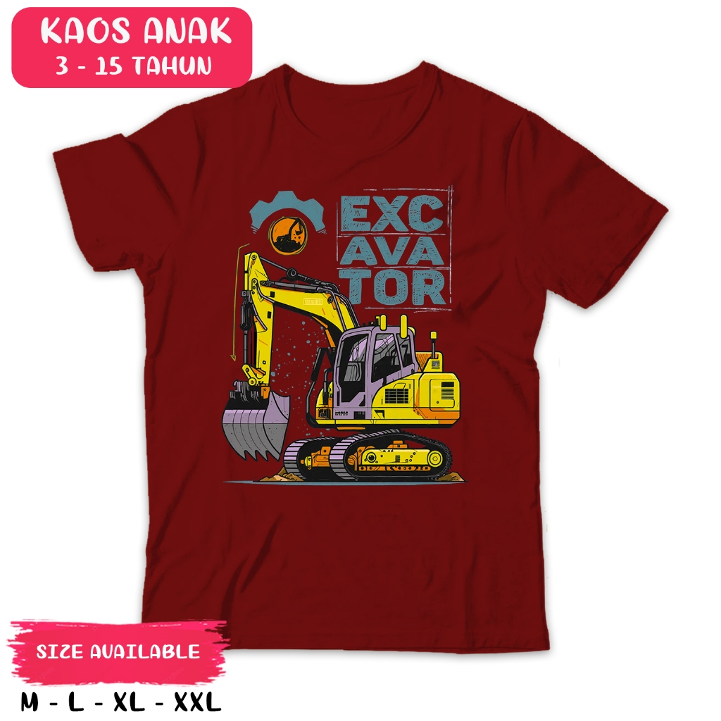 Kaos Anak EXCAVATOR Premium TShirt Distro Pria Baju Atasan Oversize Cowok Cewek Racing Viral Tiktok 