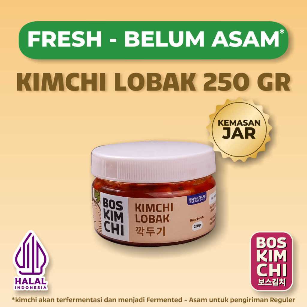 

Fresh! Kimchi Lobak 250 gr Kemasan Toples | Boskimchi | Kkakdugi Kimchi Jar Belum Asam Homemade Fresh