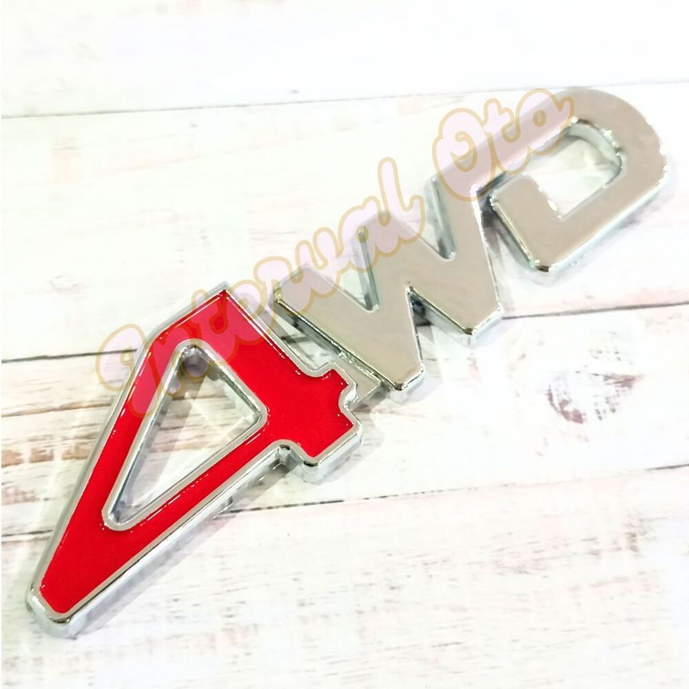 Emblem Logo 4WD Mobil Universal Logo Tulisan 4WD Merah Chrome