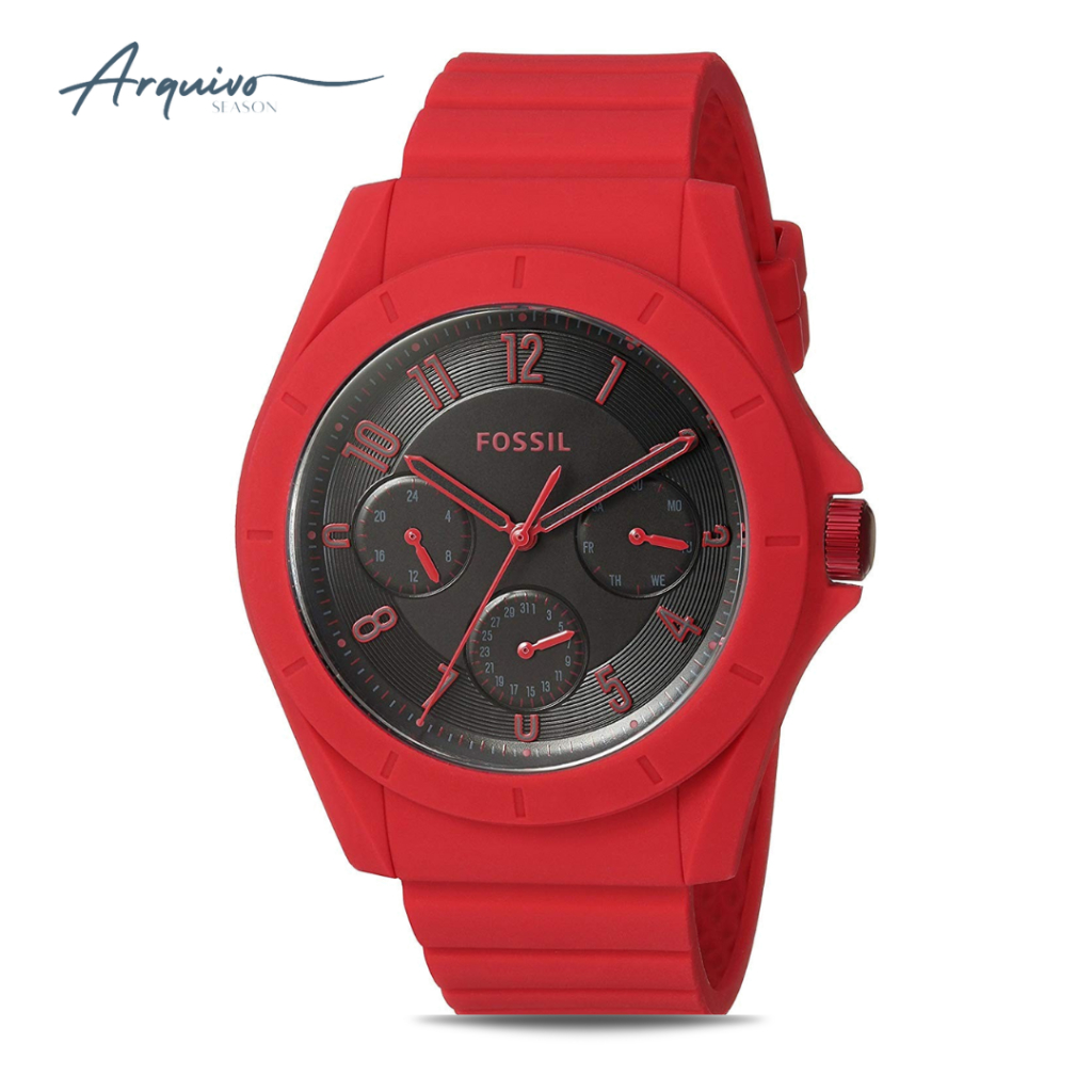 Jam Tangan Fossil Pria Poptastic Chronograph Red Rubber Sporty Casual Original FS5289
