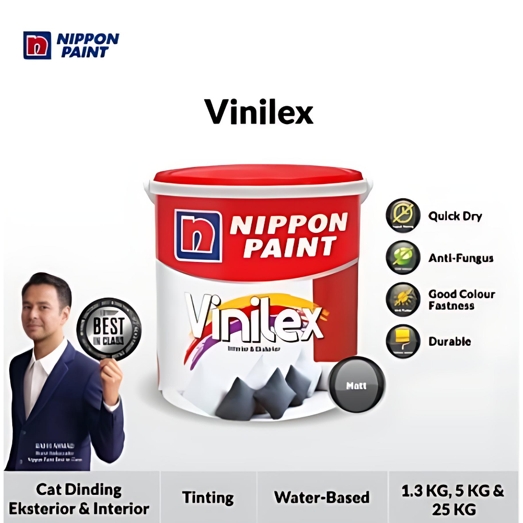 Nippon Paint - Nippon Vinilex (Ready Mix) -25kg- Cat Tembok Interior & Eksterior