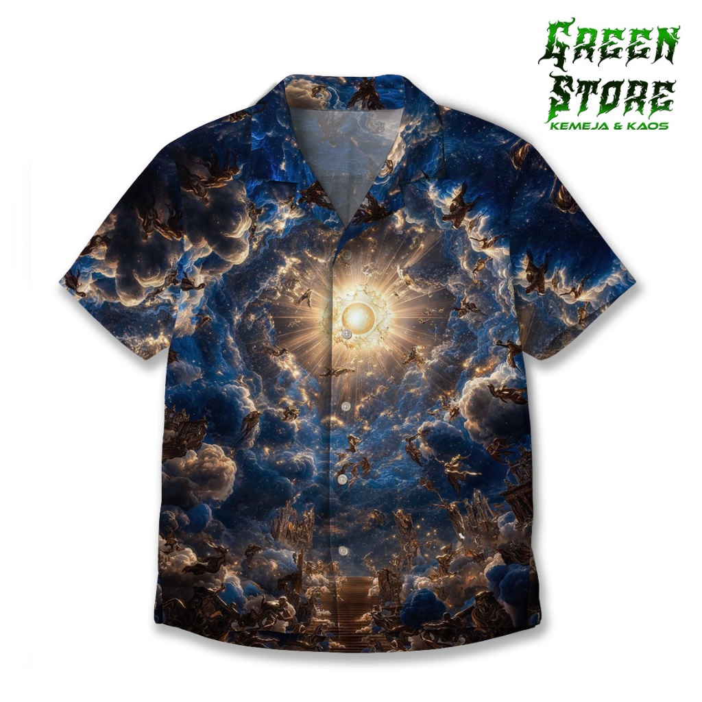 GREEN STORE Kemeja Fullprint Celestial Gate –Kemeja Unisex Desain Tangga Surga dan Sinar Ilahi GS-62