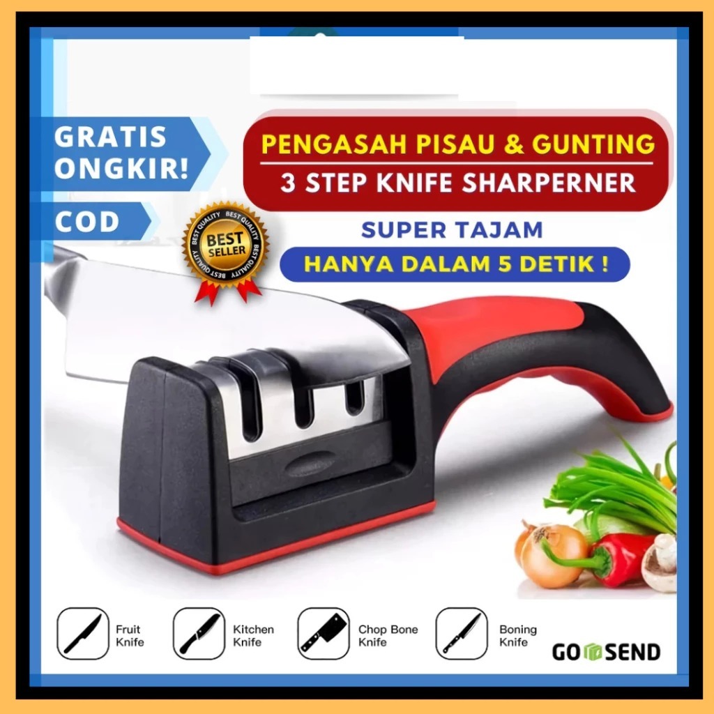 Alat Pengasah Asahan Asah Penajam Pisau dan Gunting Stainless Keramik Professional 3 Step Multifungs