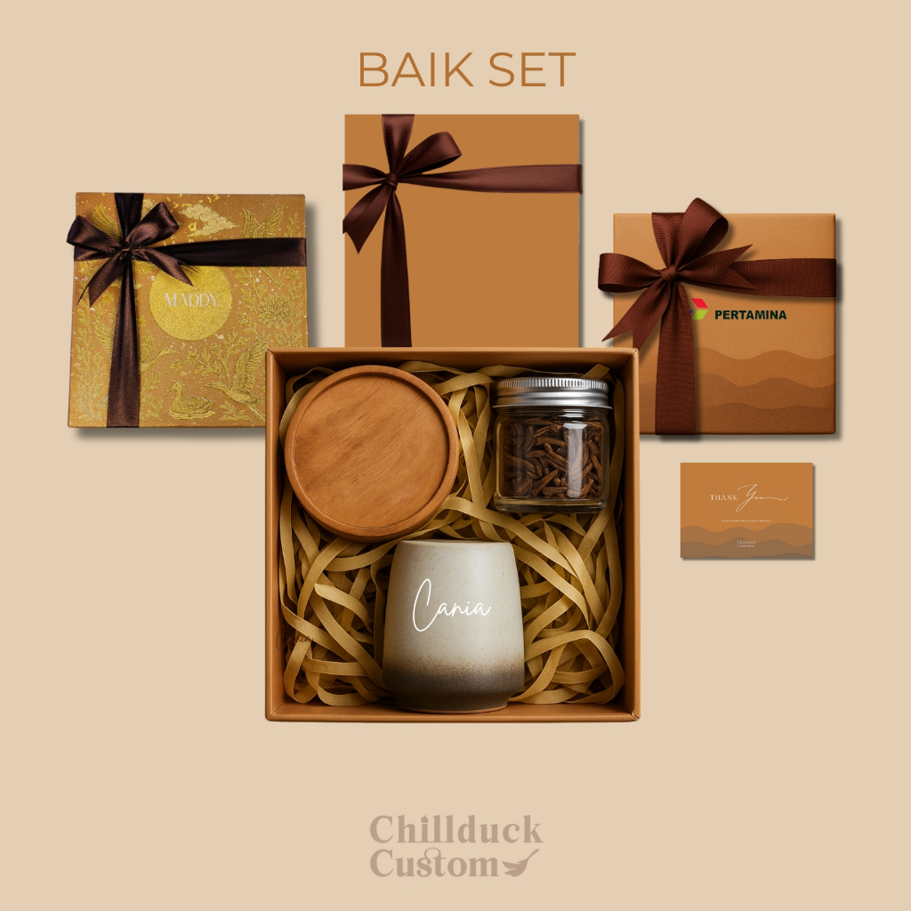 Gift Set BAIK Custom mug ceramic  coffee set| Hardbox Eksklusif + Nama/Logo | Kado Ulang Tahun, Souv