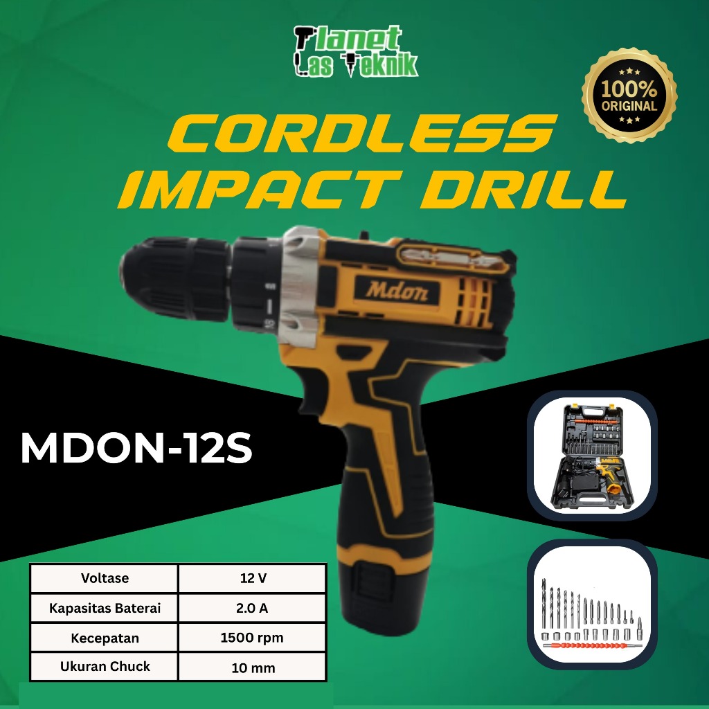 MURAH Mesin Bor Baterai Mdon 12S mesin bor cordless lithium ion Mdon12ts bor 2 baterai bor impact bo