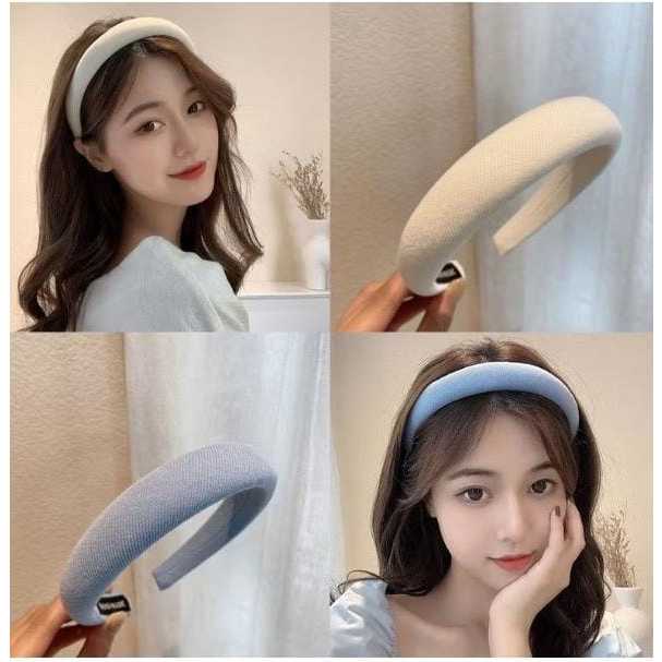 Bando Kain Tebal Wanita Korea / Bando Kain Warna Pastel / Headband Cloud Polos Lebar