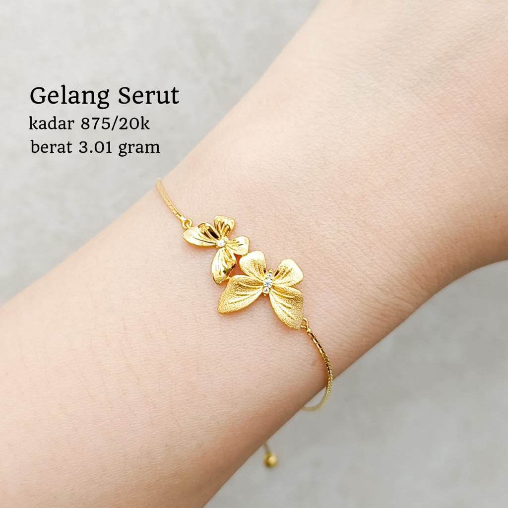 gelang serut model kupu2 emas asli kadar 875