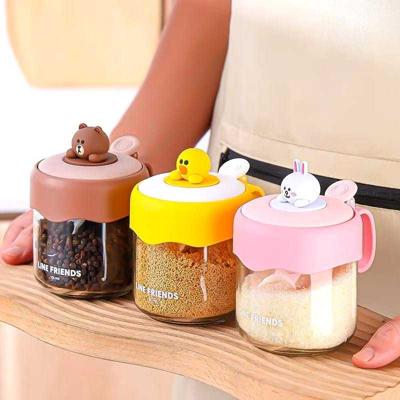 Ready Stoples Bumbu / Botol Kaca Tempat Bumbu Karakter Lucu 180ml Murah
