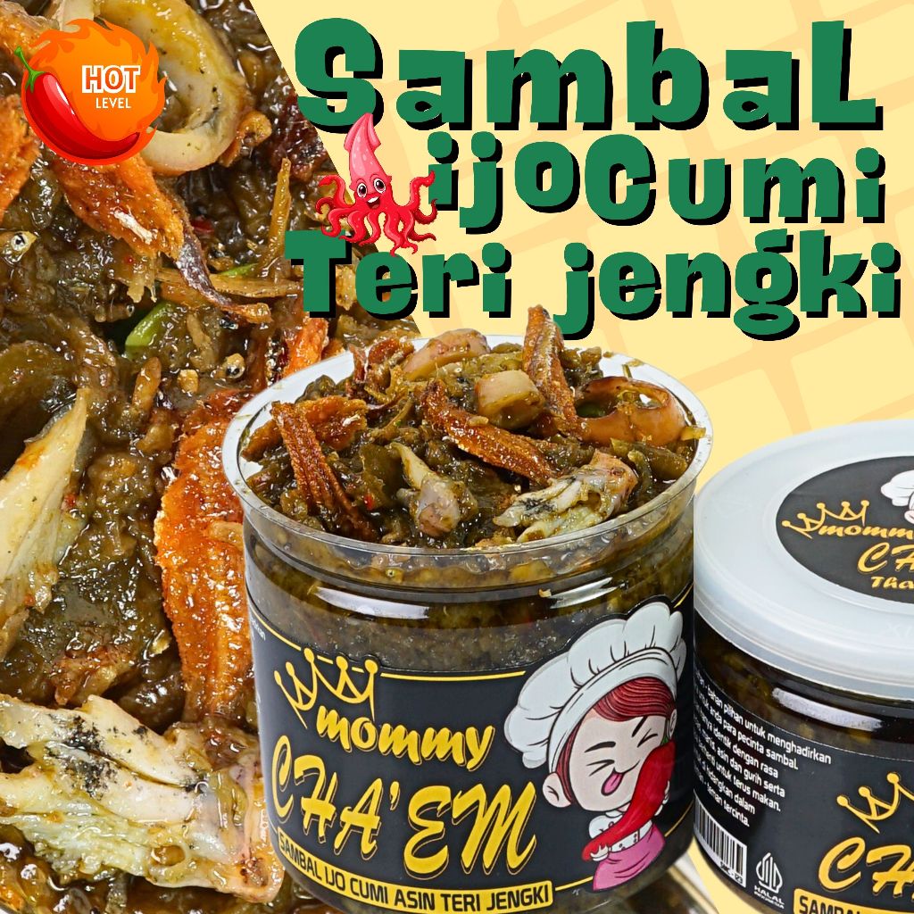 

Sambel Ijo Cumi Asin Teri Jengki Sambal Cumi Ikan Teri Pedas Tomat Cabe Cabai Hijau Original Fresh Halal Praktis / Berat 200 Gram 130gr / Sambal Mommy Cha'em
