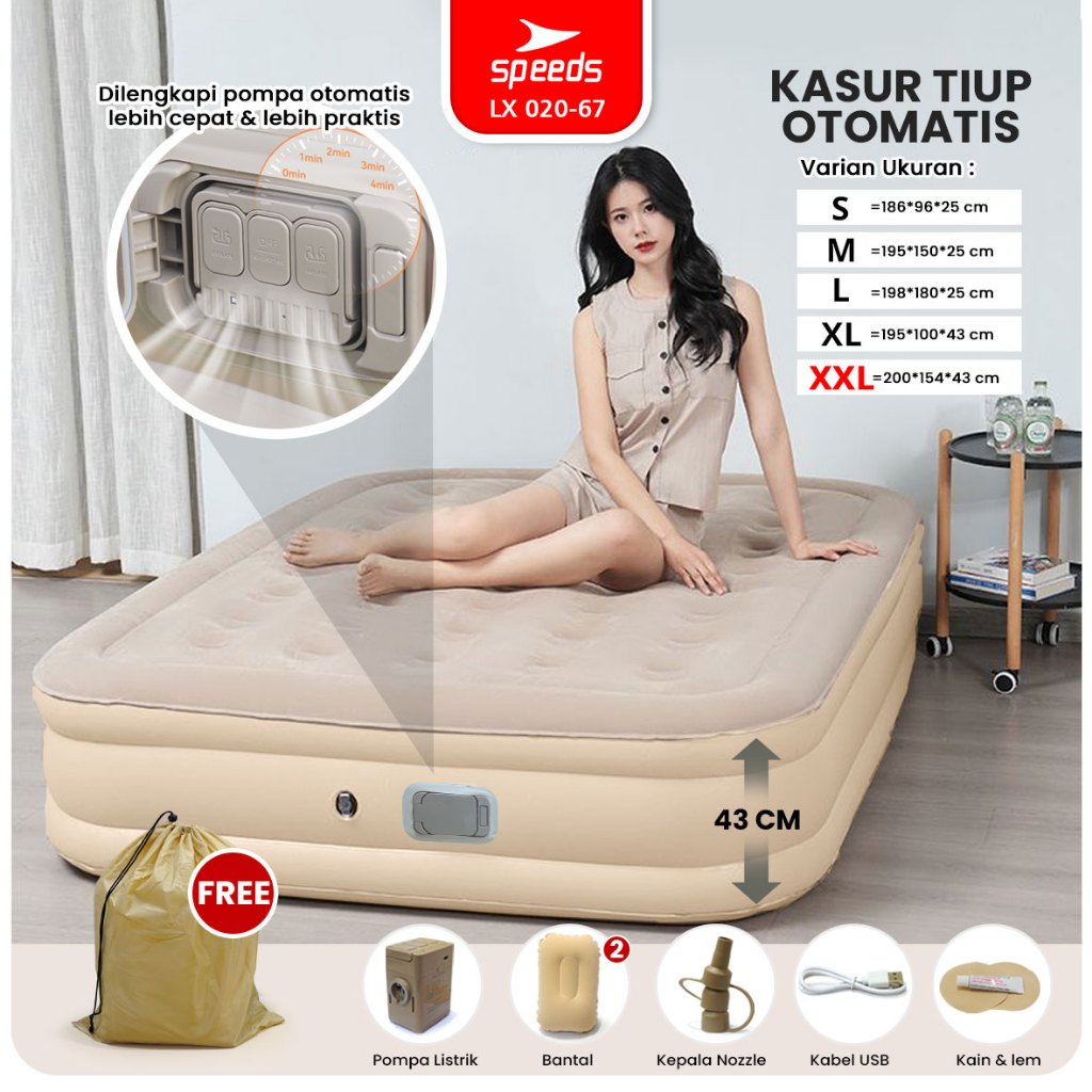 SPEEDS Kasur Angin Tiup 200x154x43cm Multifungsi Matras Kasur Pompa Outdoor Inflatable Bed 020-67