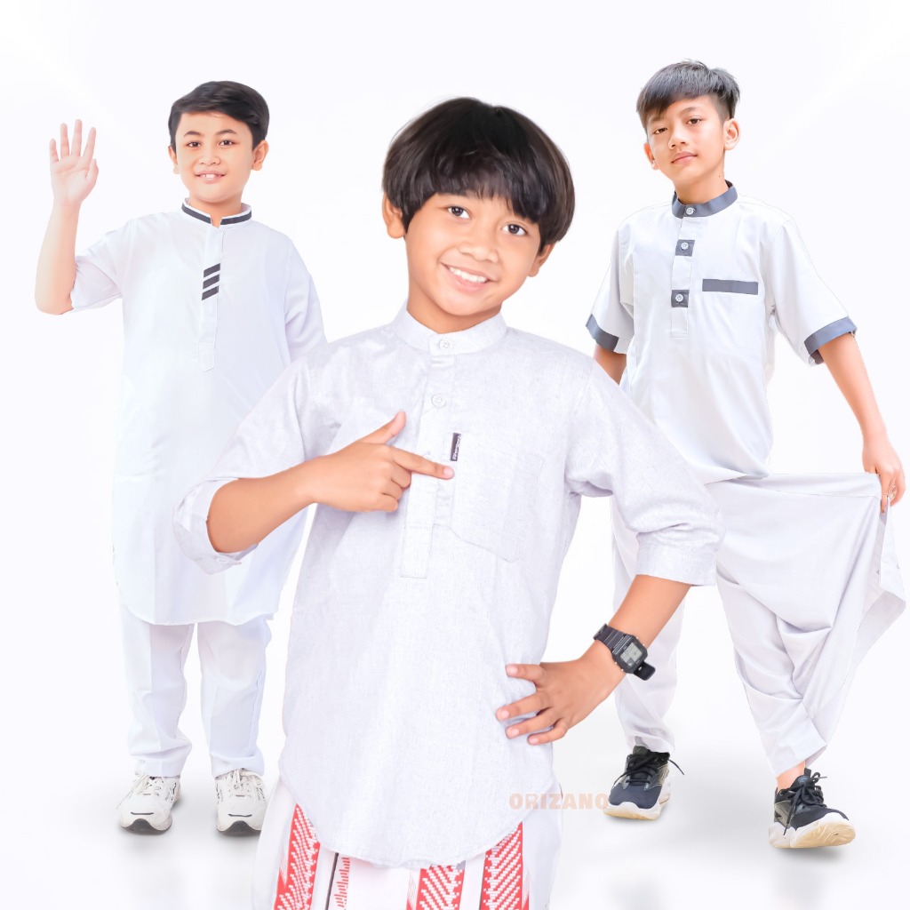 Baju Koko Anak Setelan Muslim Cowok Laki Laki Warna Putih KOKO PUTIH