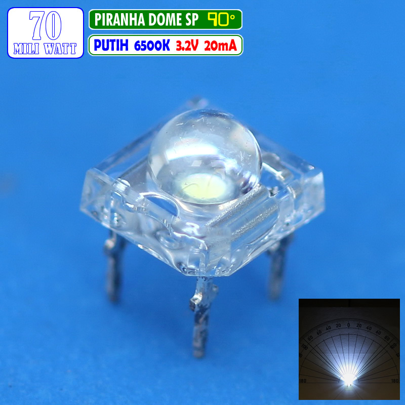 Led Piranha Superflux Dome Putih 6000K 6500K 90 Derajat 5mm White 4 Kaki 3500 mcd Satuan