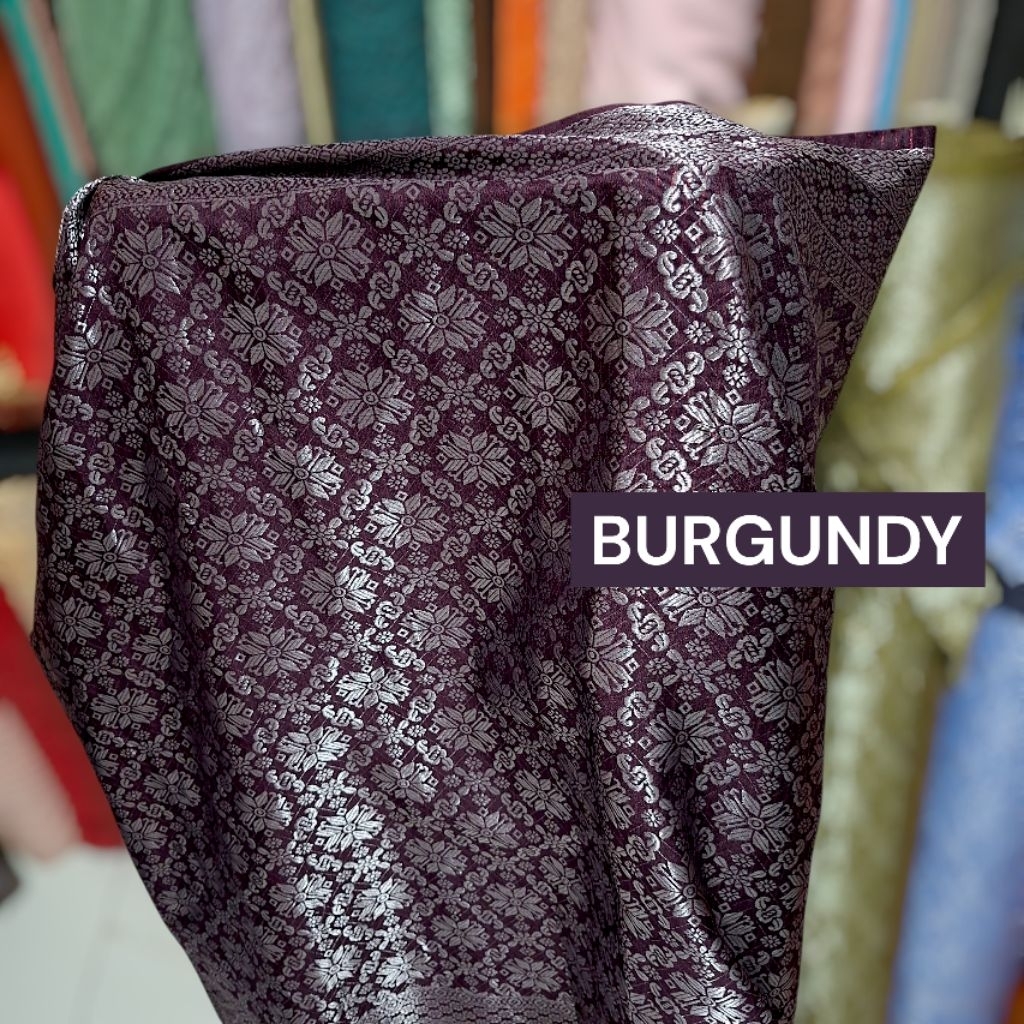 1/2 meter Bakal Rok Bahan Songket Semi Palembang Burgundy Bakal Kebaya Songket Meteran Kain Tenun So