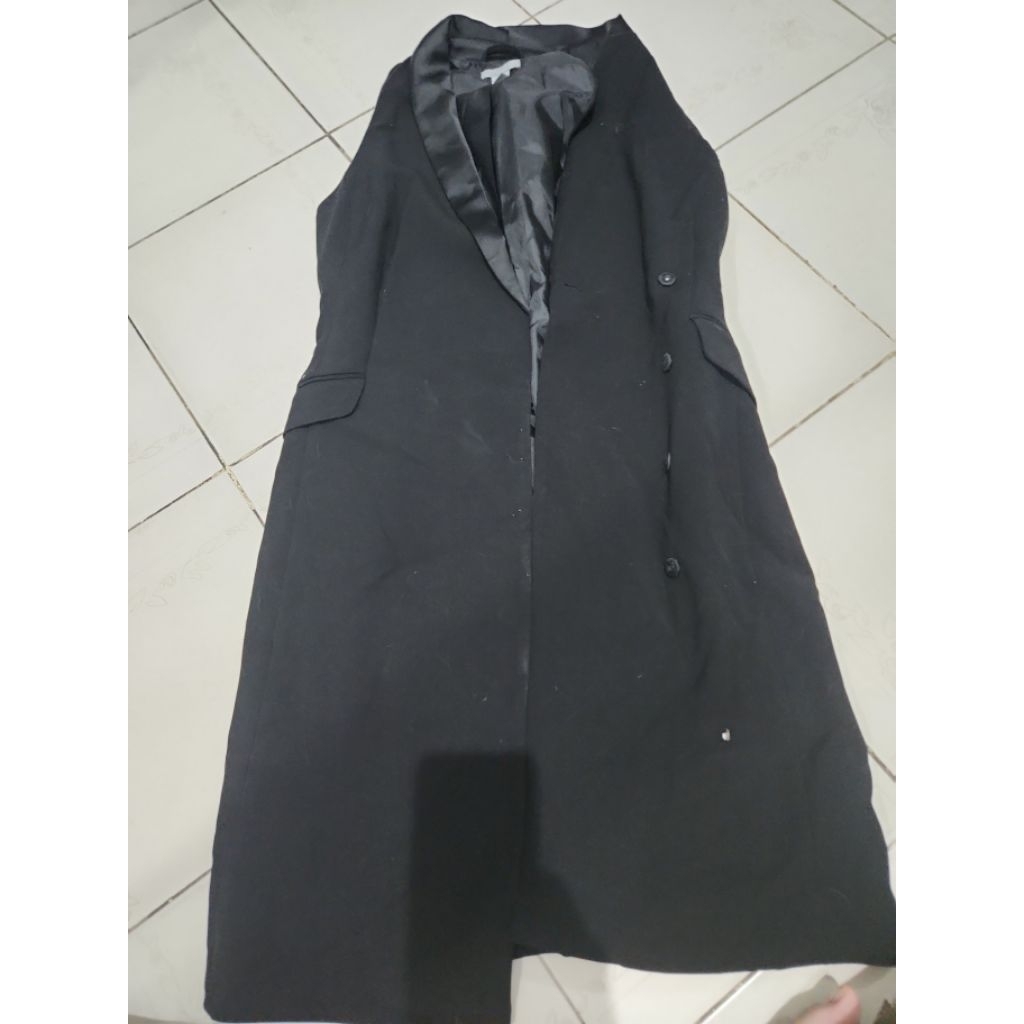 blazer dress hitam polos tanpa lengan
