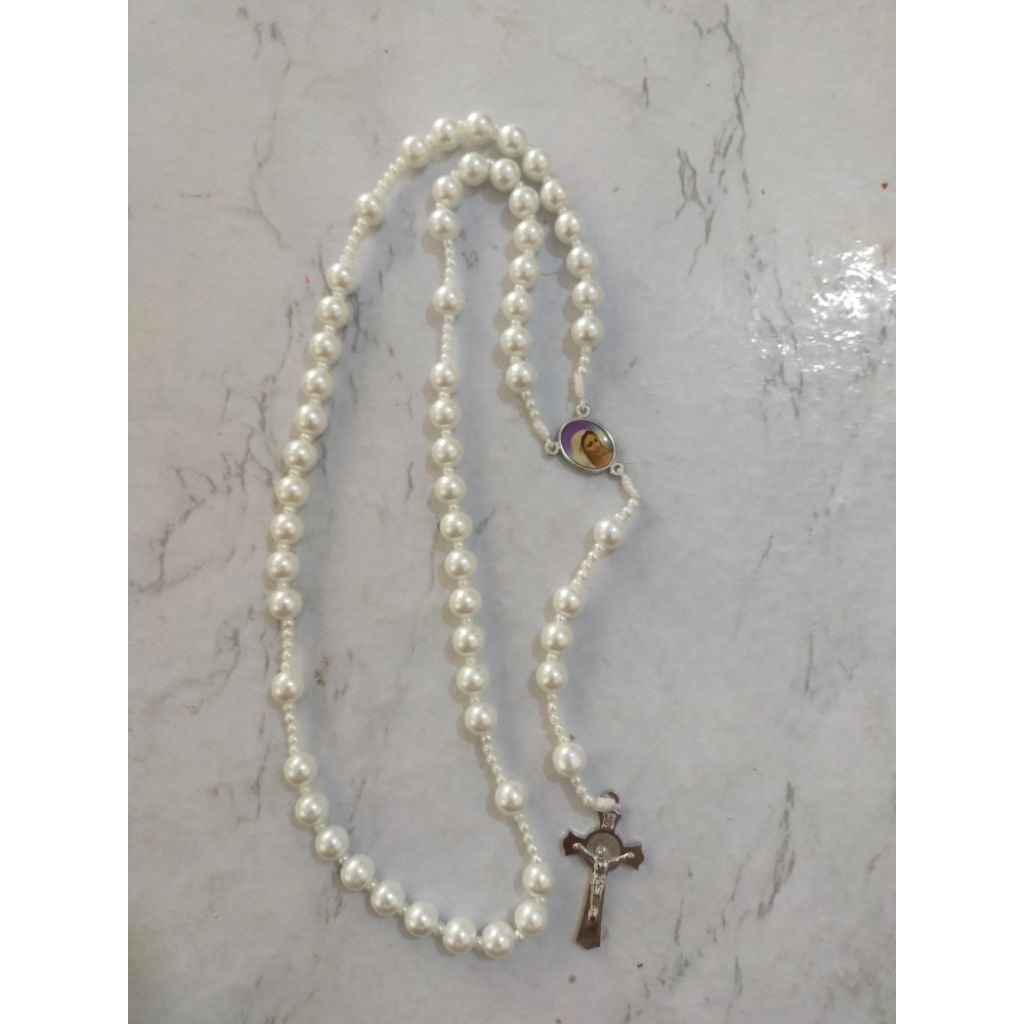 rosario manik mutiara sintetis putih uk 8 mm