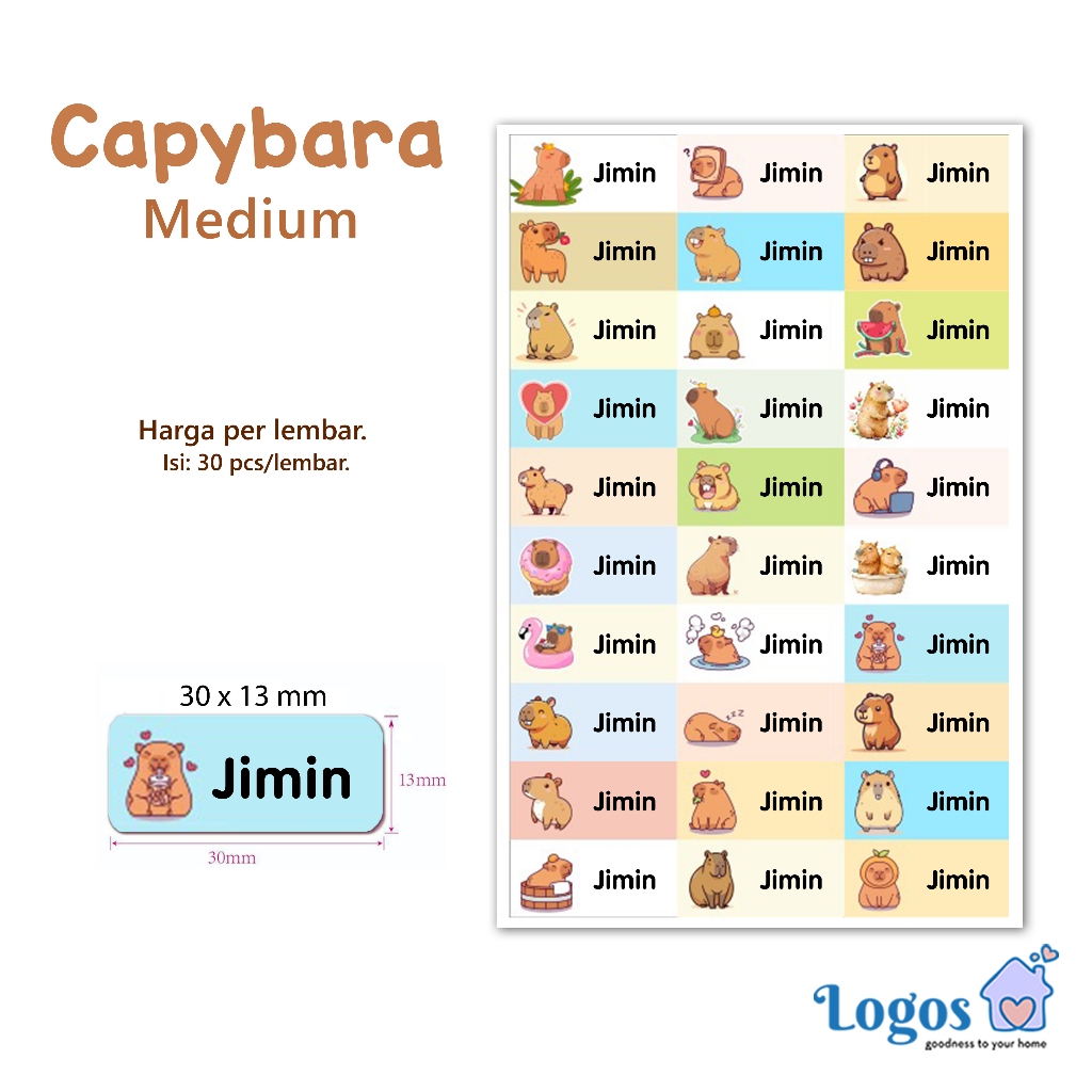

Capybara Label Nama Waterproof Medium stiker nama anak Name sticker
