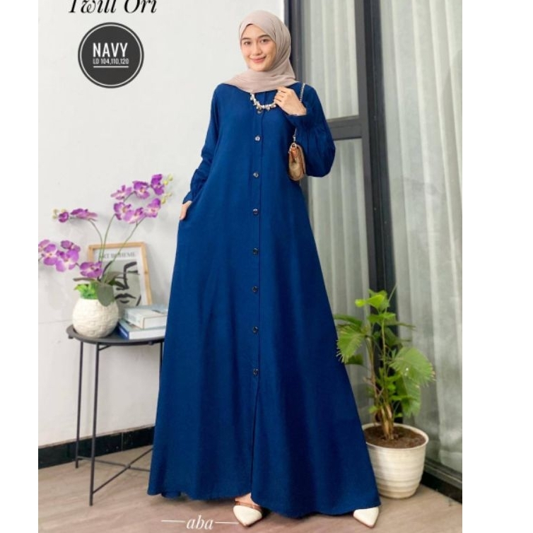 Gamis Dress Premium Polos Twill Ori Wanita Rayon Kancing Depan Busui Terbaru