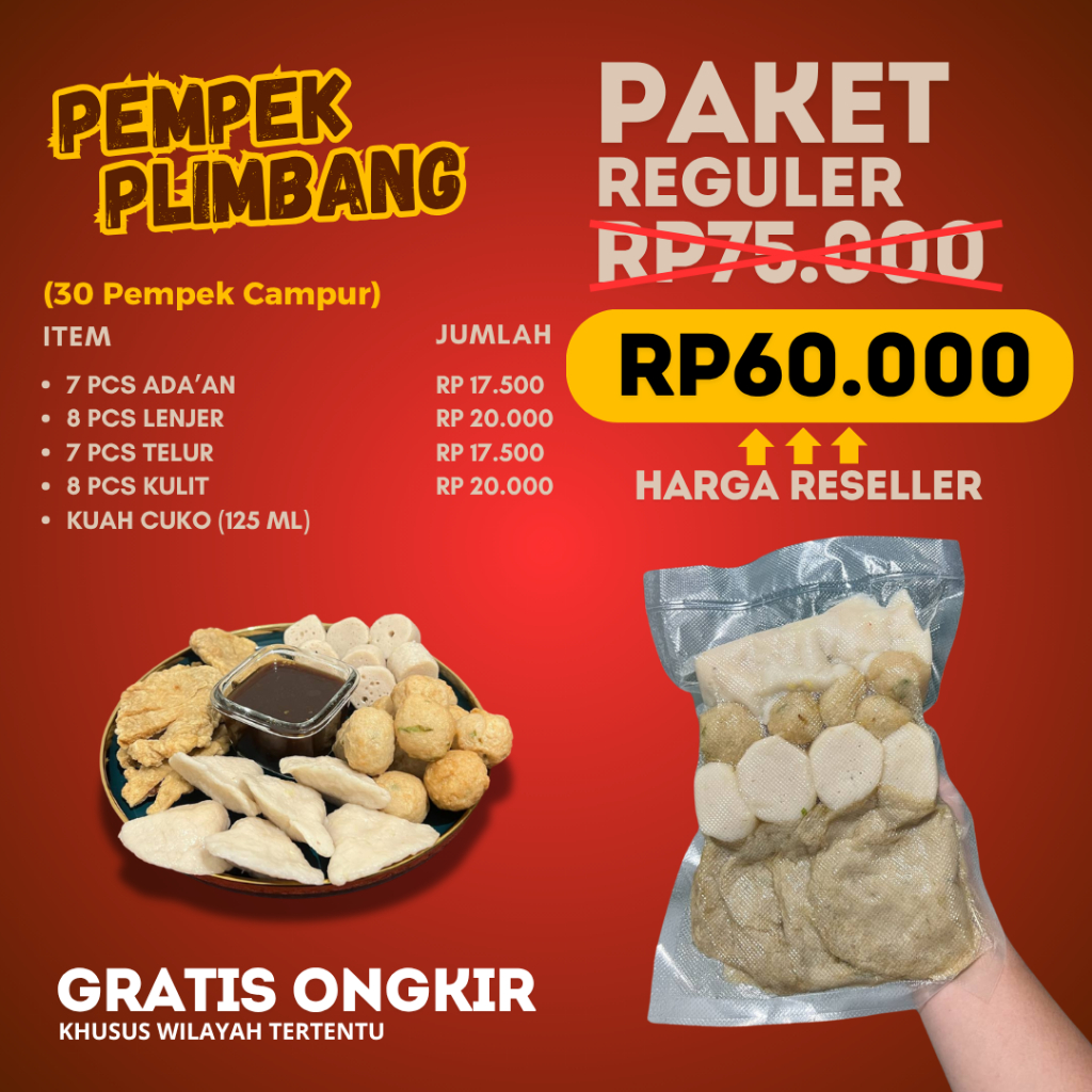 

PEMPEK PALEMBANG MURAH (PAKET REGULER) 60RB ISI 30 PEMPEK CAMPUR