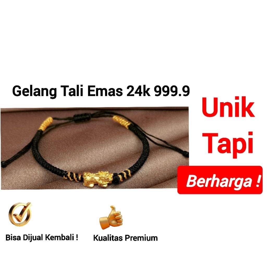Gelang Emas Asli Naga/Pixiu 24K Hongkong 999% Tali Hoki