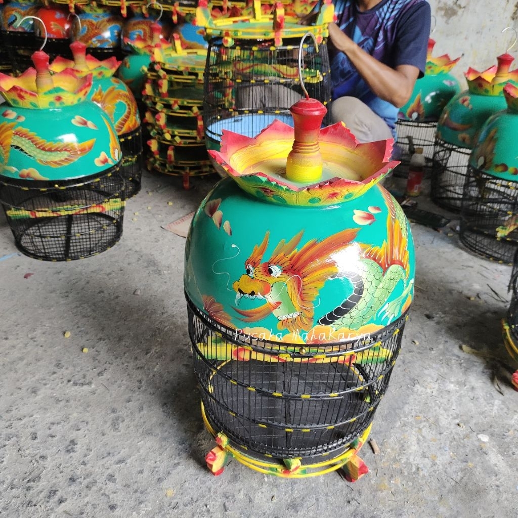 SANGKAR MAHKOTA KAYU MINIMALIS FULLSET/ KANDANG PERKUTUT LUKIS NAGA TERBAIK CIANJUR