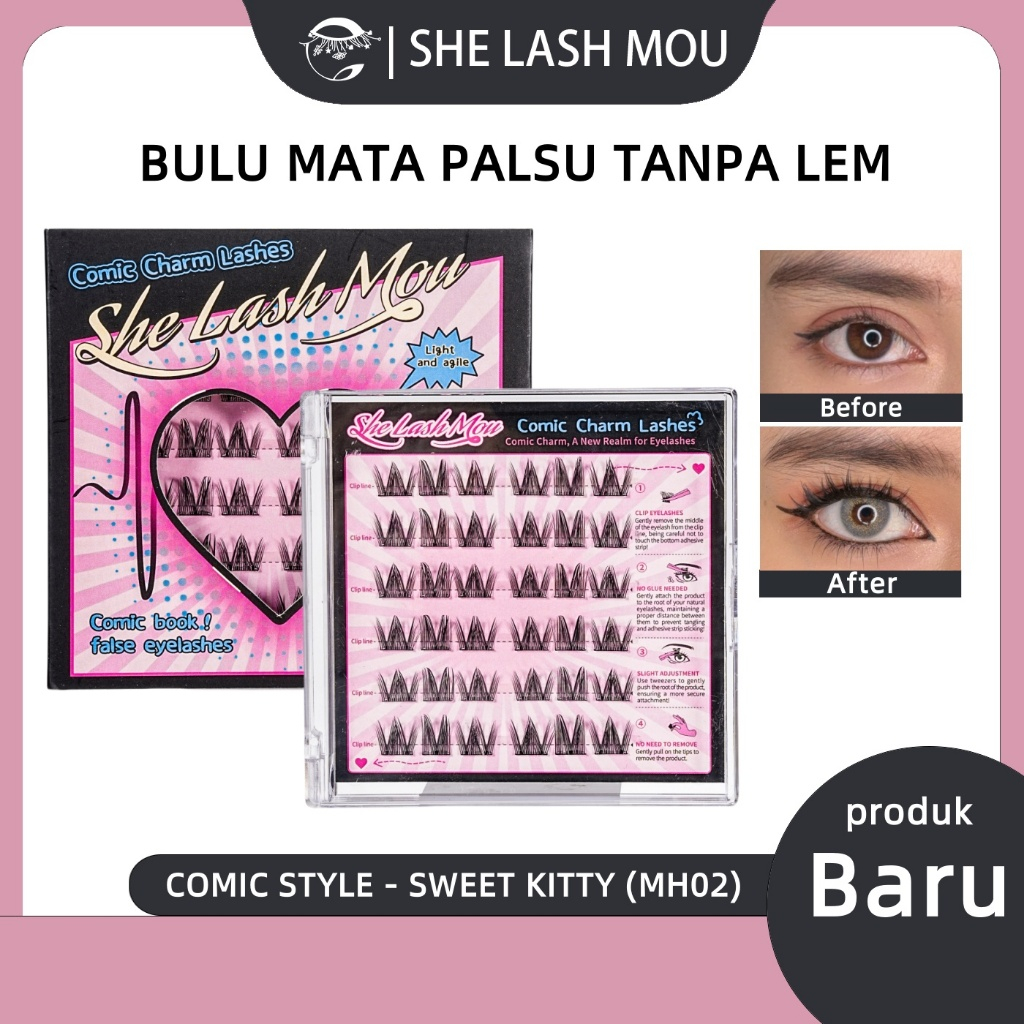 [TANPA LEM]  MH02 SHE LASH MOU Bulu Mata Palus Comic Style - Sweet Kitty Bulumata Natural Eyelash Ex