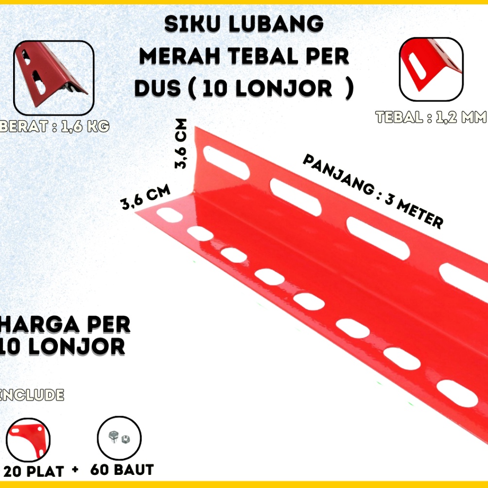 KODE U4E Per Dos  1 Lonjor  Siku Lubang 16KG Panjang 3 Meter 36x36mm Tebal Plat Besi Lobang Free Bau