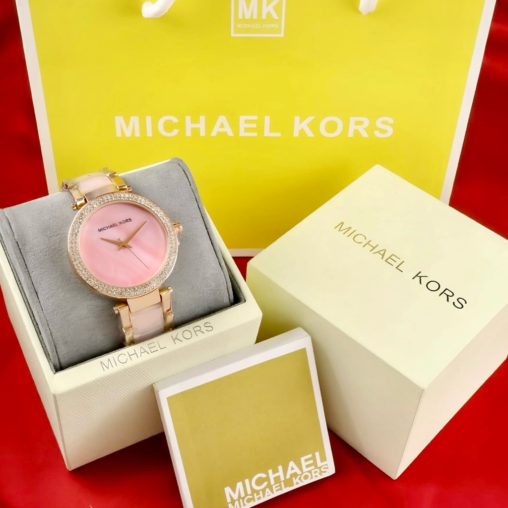 FULL SET ORIGINAL + BAG  Jam Tangan Wanita Kode-Mk9089 Diamond Case Rantai Keramik