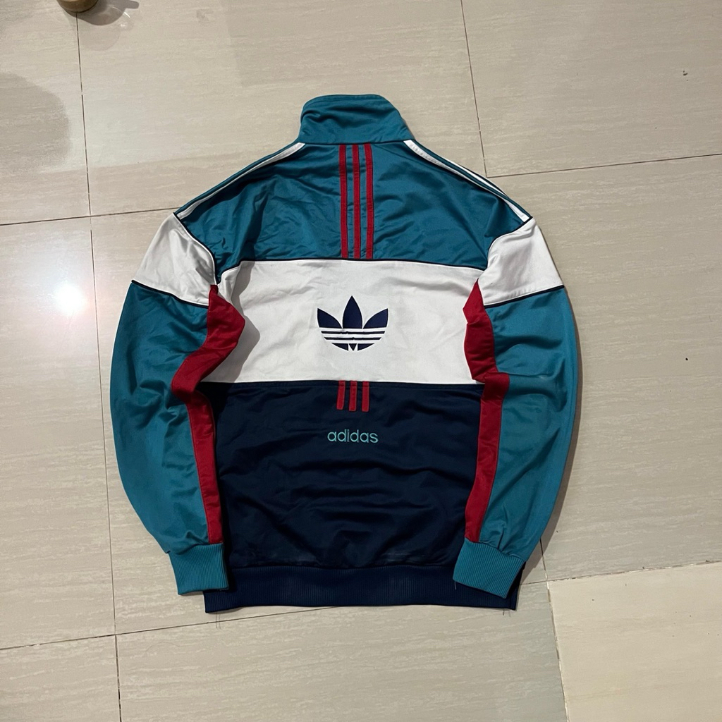 vintage adidas 80's tracktop jacket colourblock center logo