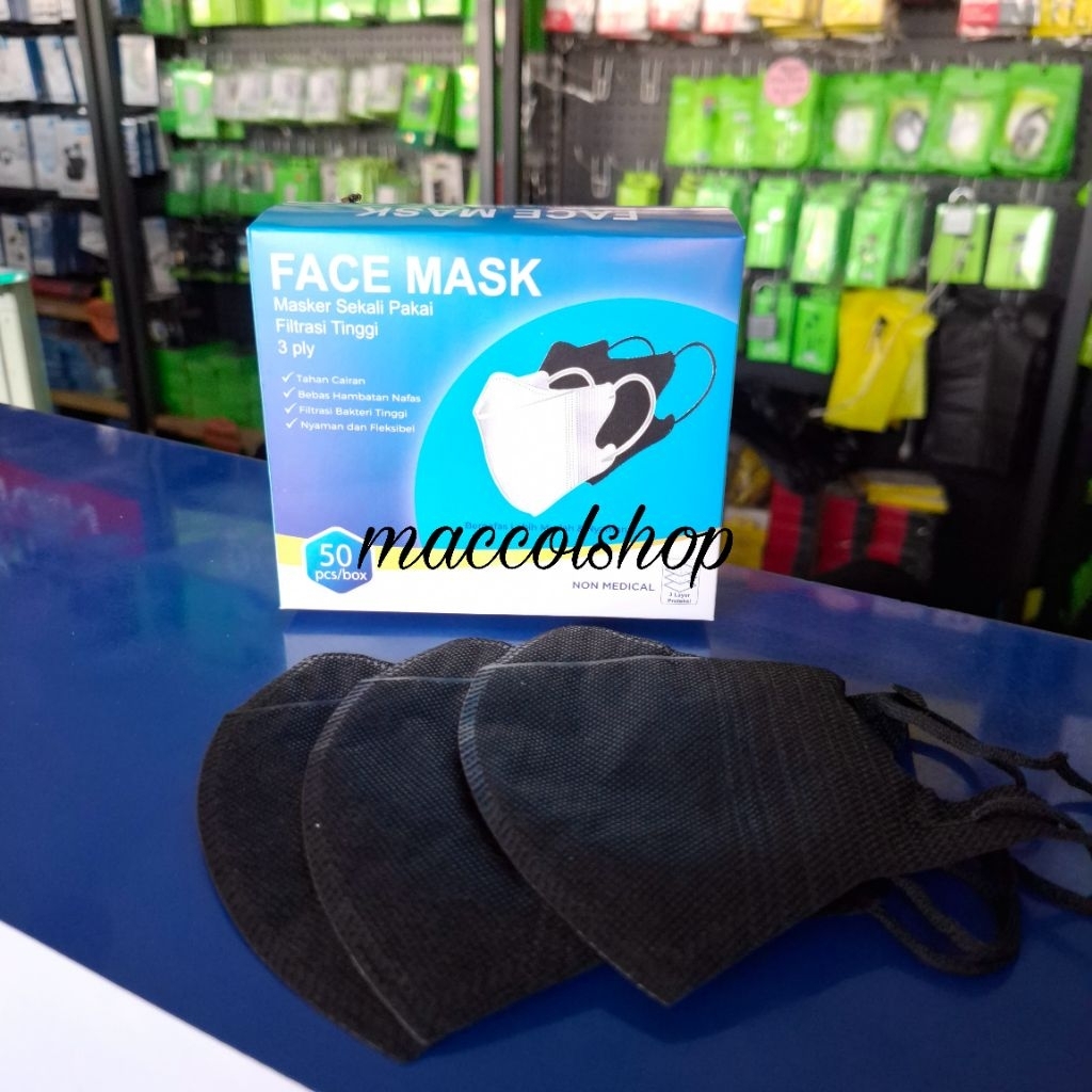 (Isi 50) Masker Duckbill fm HITAM Dewasa - Disposable Mask