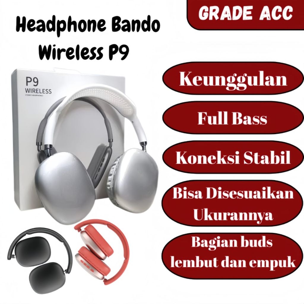 Headphone Heanset Headset Bando P9 Macaron Wireless Bluetooth GRADEACC